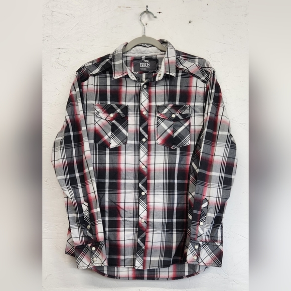 BKE Shirts Bke Pearl Snap Button Up Shirt Plaid Black White Red